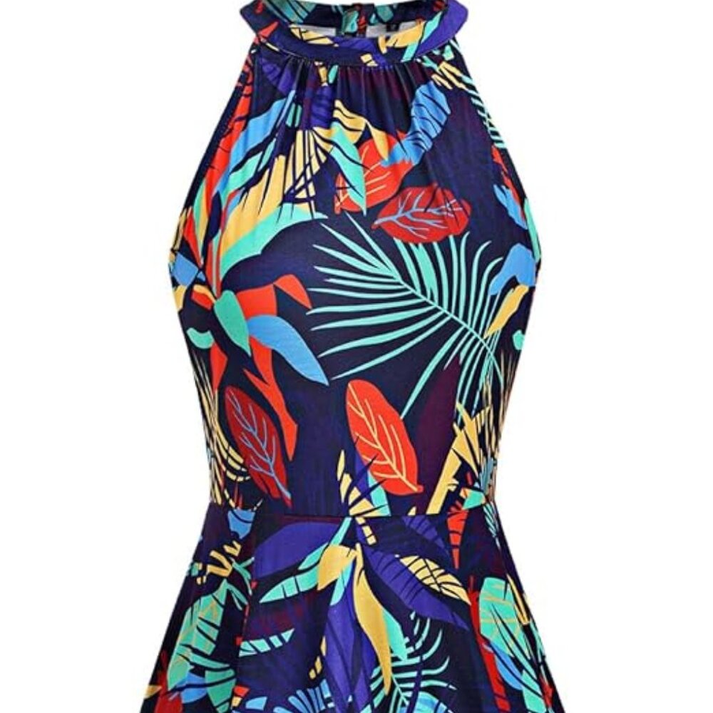 OUGES Women's Halter Neck Floral Summer Casual Sundress - Floral Medium